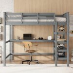 Lit mezzanine enfant 140 x 200cm - avec rangements et bureau int�gr� - 2 places - gris pin - hauss spole ...