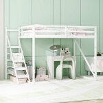 Lit mezzanine enfant 140x200 bois massif blanc - �chelle s�curit� - sommier lattes - enfant / ado / adulte(san ...