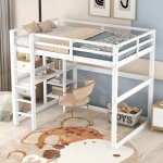 Lit mezzanine enfant 140x200 cm lit ado lit en bois massif avec rangement et bureau matire pin - blanc ...