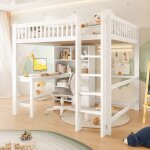 Lit mezzanine enfant 140x200 cm lit adulte lit simple en bois avec bureau 3 tiroirs 5 compartiments et ...