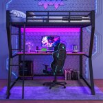Lit mezzanine enfant 140x200 cm avec bande lumineuse led et port usbmtal lit superpos 2 place avec ...