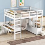 Lit mezzanine enfant 140x200 cm blanc - bureau intgr 6 tiroirs de rangement & chelle scurise - bois ...