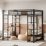 Lit mezzanine enfant lit 140x200 cm double dormant en hauteur avec échelle avec table et rangement noir ... Lit mezzanine enfant lit 140x200 cm double dormant en hauteur avec échelle avec table et rangement noir ...