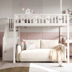 Lit mezzanine enfant 140x200 cm avec escalier lit simple avec barri�res de s�curit� lit enfant rembourr� ...
