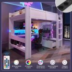 Lit mezzanine enfant 140x200 cm lit jeune avec bureau �clairage led tiroir et port de charge sommier ...