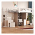 Lit mezzanine enfant 140x200 cm en m�tal a barri�re de s�curit� en m�tal et �chelle descalade lit simple ...