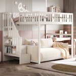 Lit mezzanine enfant 140x200cm lit adulte en bois massif avec barri�re escalier de rangement et sommiers ...