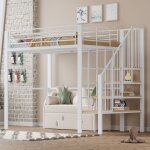 Lit mezzanine enfant 140x200cm lit simple avec escalier de rangement s�curis� lit double avec sommier ...