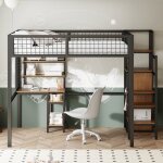Lit mezzanine metal 2 place avec bureau lit surélevé enfant140x200cm avec rangements ouverts armoire ... Lit mezzanine metal 2 place avec bureau lit surélevé enfant140x200cm avec rangements ouverts armoire ...