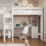 Lit mezzanine enfant 90�200 cm lit ado avec bureau en l �tag�res et tiroirs avec ports usb et type - ...
