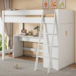 Lit mezzanine enfant 90�200 cm multifonctionnel avec �chelle avec bureau avec armoire � combiner librement ...