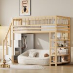 Lit mezzanine enfant 90 * 200cm avec barrière de sécurité penderie étagères et rangements cadre de lit ... Lit mezzanine enfant 90 * 200cm avec barrière de sécurité penderie étagères et rangements cadre de lit ...