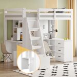 Lit mezzanine enfant 90 x 200 cm avec Étagères et armoires Échelle descalade sécurisée avec espace de ... Lit mezzanine enfant 90 x 200 cm avec Étagères et armoires Échelle descalade sécurisée avec espace de ...