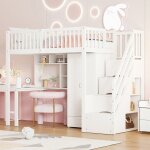 Lit mezzanine enfant 90 x 200 cm lit simple en bois massif avec bureau escalier rangement tagres tiroir ...