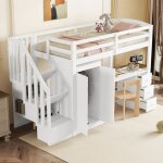 Lit mezzanine 1 place avec bureau lit surlev enfant en bois massif tiroirs et armoire avec sommier ...