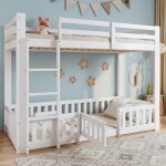 Lit mezzanine enfant - merax - 90x200 espace ferm� - blanc - pin massif & lvl - �chelle droite s�curis�e ...