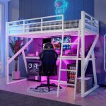 Lit mezzanine enfant 90x200 cm lit adulte lit simple en fer avec bureau bande led barrières et sommier ... Lit mezzanine enfant 90x200 cm lit adulte lit simple en fer avec bureau bande led barrières et sommier ...