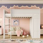 Lit mezzanine enfant 90x200 cm - avec armoire int�gr�e et rangements espace ouvert - 1 place - pin blanc ...