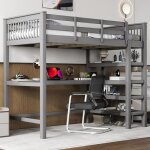 Lit mezzanine enfant 90x200 cm avec barrires de scurit lit 1 personne avec rangement et bureau sous ...