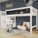 Lit mezzanine enfant 90x200 cm avec barrières de sécurité tablette et échelle de rangement lit simple ... Lit mezzanine enfant 90x200 cm avec barrières de sécurité tablette et échelle de rangement lit simple ...