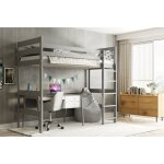 Lit mezzanine enfant 90x200 cm bois massif barrire de scurit echelle sommier1 place (sans matelas ...