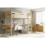 Lit mezzanine enfant 90x200 cm bois massif barrire de scurit echelle sommier1 place (sans matelas ...