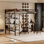 Lit mezzanine enfant 90x200 cm avec bureau et trois grands compartiments de rangement lit simple avec ...