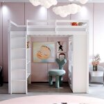 Lit mezzanine pour enfant 90x200 cm avec chariot de rangement amovible lit enfant avec penderie lit simple ...