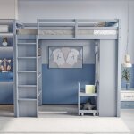 Lit mezzanine pour enfant 90x200 cm avec chariot de rangement amovible lit enfant avec penderie lit simple ... Lit mezzanine pour enfant 90x200 cm avec chariot de rangement amovible lit enfant avec penderie lit simple ...