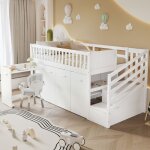 Lit mezzanine enfant 90x200 cm - lit combin� avec bureau armoire et escalier de rangement - pin massif ...