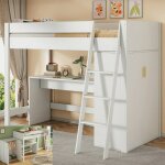 Lit mezzanine enfant 90x200 cm avec �chelle avec bureau et armoire - librement combinable - bois massif ...