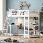 Lit mezzanine enfant 90x200 cm avec escalier et bureau - lit simple avec plusieurs étagères de rangement ... Lit mezzanine enfant 90x200 cm avec escalier et bureau - lit simple avec plusieurs étagères de rangement ...