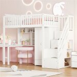 Lit mezzanine enfant 90x200 cm avec escalier rangements et bureau lit simple avec armoire et �tag�re ...