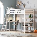 Lit mezzanine enfant 90x200 cm escalier scuris et table intgre 4 tagres lit simple haute clture ...