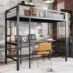 Lit mezzanine enfant 90x200 cm lit loft lit simple en m�tal avec bureau �tag�res de rangement et sommiers ...