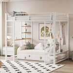 Lit mezzanine enfant lit 90x200 cm simple dormant en hauteur avec échelle avec table et rangement blanc ... Lit mezzanine enfant lit 90x200 cm simple dormant en hauteur avec échelle avec table et rangement blanc ...