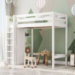 Lit en mezzanine - blanc - 90x200 cm - armoire intgre - 6 tagres - 120 kg max utilisateur