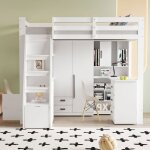 Lit mezzanine enfant 90x200 avec étagères et établi lit enfant échelle de rangement lit simple sommier ... Lit mezzanine enfant 90x200 avec étagères et établi lit enfant échelle de rangement lit simple sommier ...