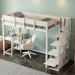 Lit mezzanine enfant 90x200 avec �tag�re de rangement lit simple avec escalier de rangement sommier � ...