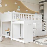 Lit mezzanine enfant 90x200 pin / mdf blanc bureau / penderie / casiers 2 rangements escalier protection ... Lit mezzanine enfant 90x200 pin / mdf blanc bureau / penderie / casiers 2 rangements escalier protection ...