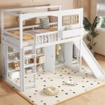 Lit mezzanine enfant 90x200cm lit mezzanine 1 place avec armoire toboggan barrire compartiments de rangement ...