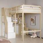 Lit mezzanine enfant 90x200cm avec bureau �tag�res et �chelle s�curis�e escamotable - structure en bois ...