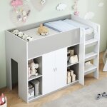 Lit mezzanine enfant 90x200cm avec bureau et tiroirs lit mi - haut avec espace rangement int�gr� et armoire ...