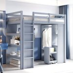 Lit mezzanine pour enfant 90x200cm avec chariot de rangement amovible lit 1 personne avec étagères lit ... Lit mezzanine pour enfant 90x200cm avec chariot de rangement amovible lit 1 personne avec étagères lit ...