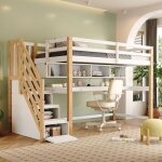 Lit mezzanine enfant 90x200cm avec escalier de rangementlits superpos�s bois massif mdf avec grand bureau ...
