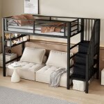 Lit mezzanine enfant 90x200cm avec �tag�re et �chelle de rangement lit 1 personne en metal lit enfant ...