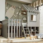 Lit mezzanine enfant 90x200cm lit mi - hauteur cabane en bois massif avec toit fentre rangement et sommiers ...