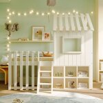 Lit mezzanine enfant 90x200cm lit mi - hauteur lit cabane en bois avec toit fentre rangement et sommiers ...