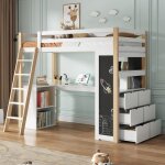 Lit mezzanine enfant 90x200cm avec rangement lit enfant en pin avec bureau et �tag�re grand tiroir tableau ...