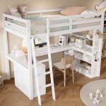 Lit mezzanine enfant 90x200cm lit simple avec bureau et multiples rangements avec �chelle et barri�re ...